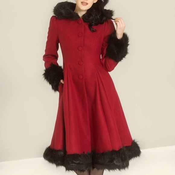 Hell Bunny Jackets & Blazers - Hell Bunny Elvira Coat red faux fur hood NWOT